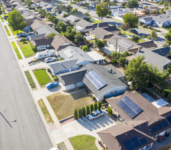 A neighborhood with solar panels installed from Solar Panther, one of the best solar companies in Central Illinois
